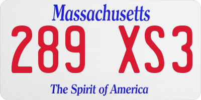 MA license plate 289XS3