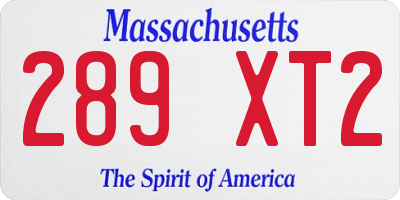 MA license plate 289XT2
