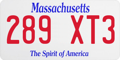 MA license plate 289XT3