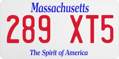 MA license plate 289XT5