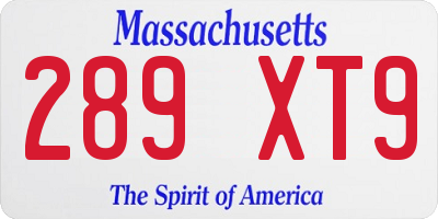 MA license plate 289XT9