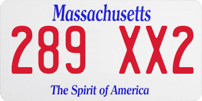 MA license plate 289XX2