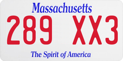 MA license plate 289XX3