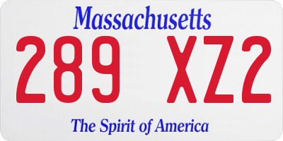 MA license plate 289XZ2