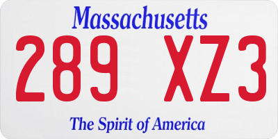 MA license plate 289XZ3
