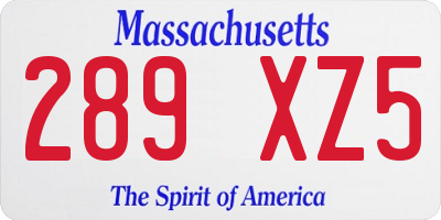 MA license plate 289XZ5