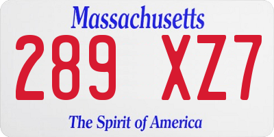 MA license plate 289XZ7