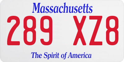 MA license plate 289XZ8