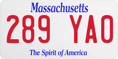 MA license plate 289YA0