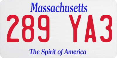 MA license plate 289YA3