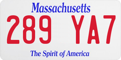 MA license plate 289YA7