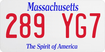 MA license plate 289YG7