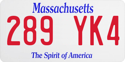 MA license plate 289YK4