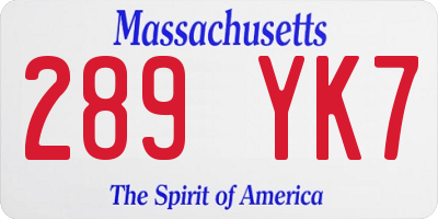 MA license plate 289YK7