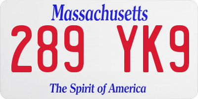 MA license plate 289YK9