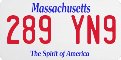 MA license plate 289YN9