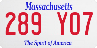 MA license plate 289YO7