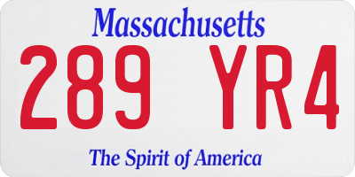 MA license plate 289YR4