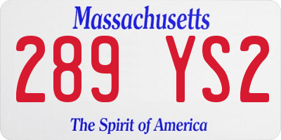 MA license plate 289YS2