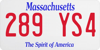 MA license plate 289YS4