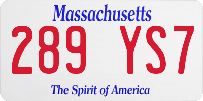 MA license plate 289YS7