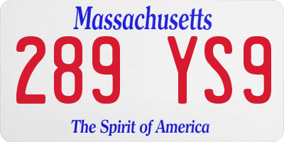 MA license plate 289YS9
