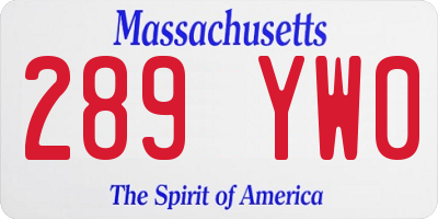 MA license plate 289YW0