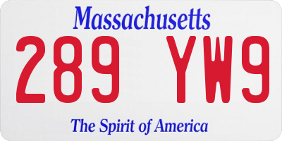 MA license plate 289YW9