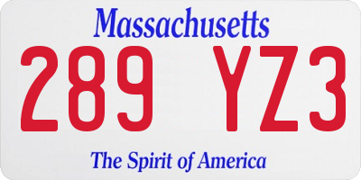 MA license plate 289YZ3