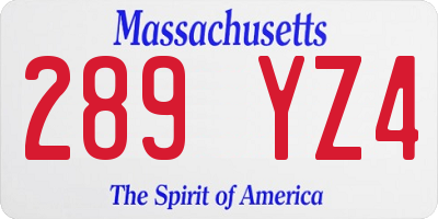 MA license plate 289YZ4