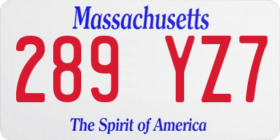 MA license plate 289YZ7
