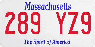 MA license plate 289YZ9