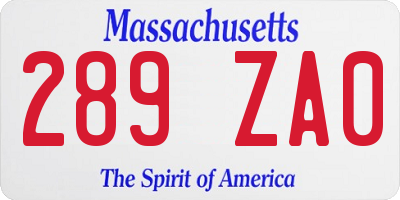 MA license plate 289ZA0