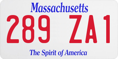 MA license plate 289ZA1
