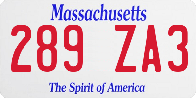 MA license plate 289ZA3