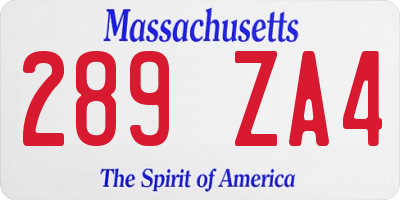 MA license plate 289ZA4