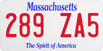MA license plate 289ZA5