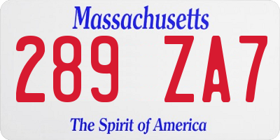 MA license plate 289ZA7