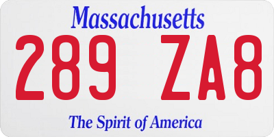 MA license plate 289ZA8