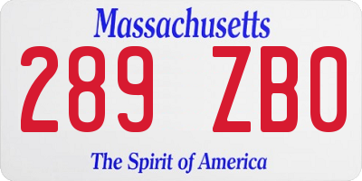 MA license plate 289ZB0