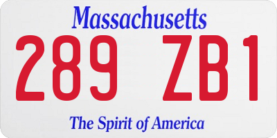 MA license plate 289ZB1