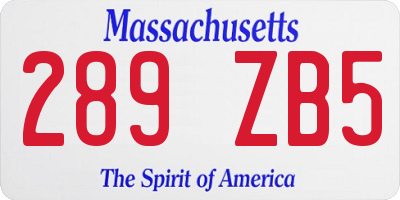 MA license plate 289ZB5