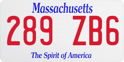 MA license plate 289ZB6