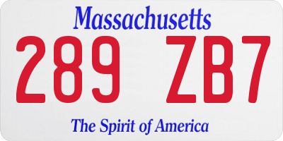 MA license plate 289ZB7