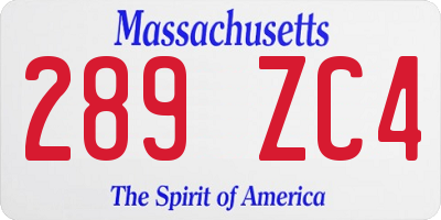MA license plate 289ZC4