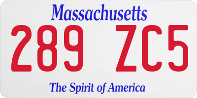 MA license plate 289ZC5