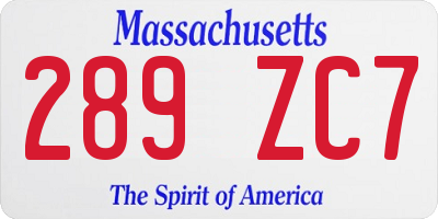 MA license plate 289ZC7