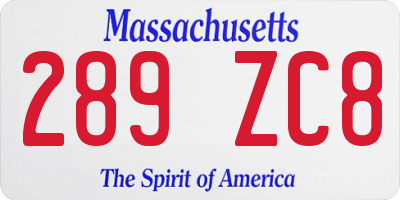 MA license plate 289ZC8