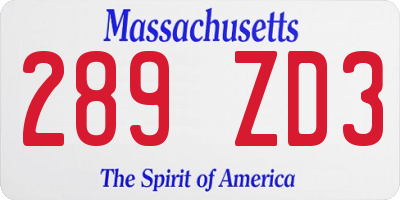 MA license plate 289ZD3