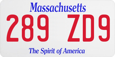 MA license plate 289ZD9